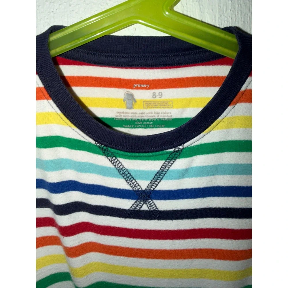Primary Kids Rainbow Striped Short Sleeve Cotton Pajama Shirt Size 8-9